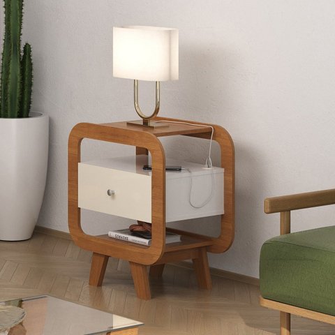Mesa de Apoio Theo com 1 Gaveta e Portas Usb Tipo-a e Tipo-c - Artely