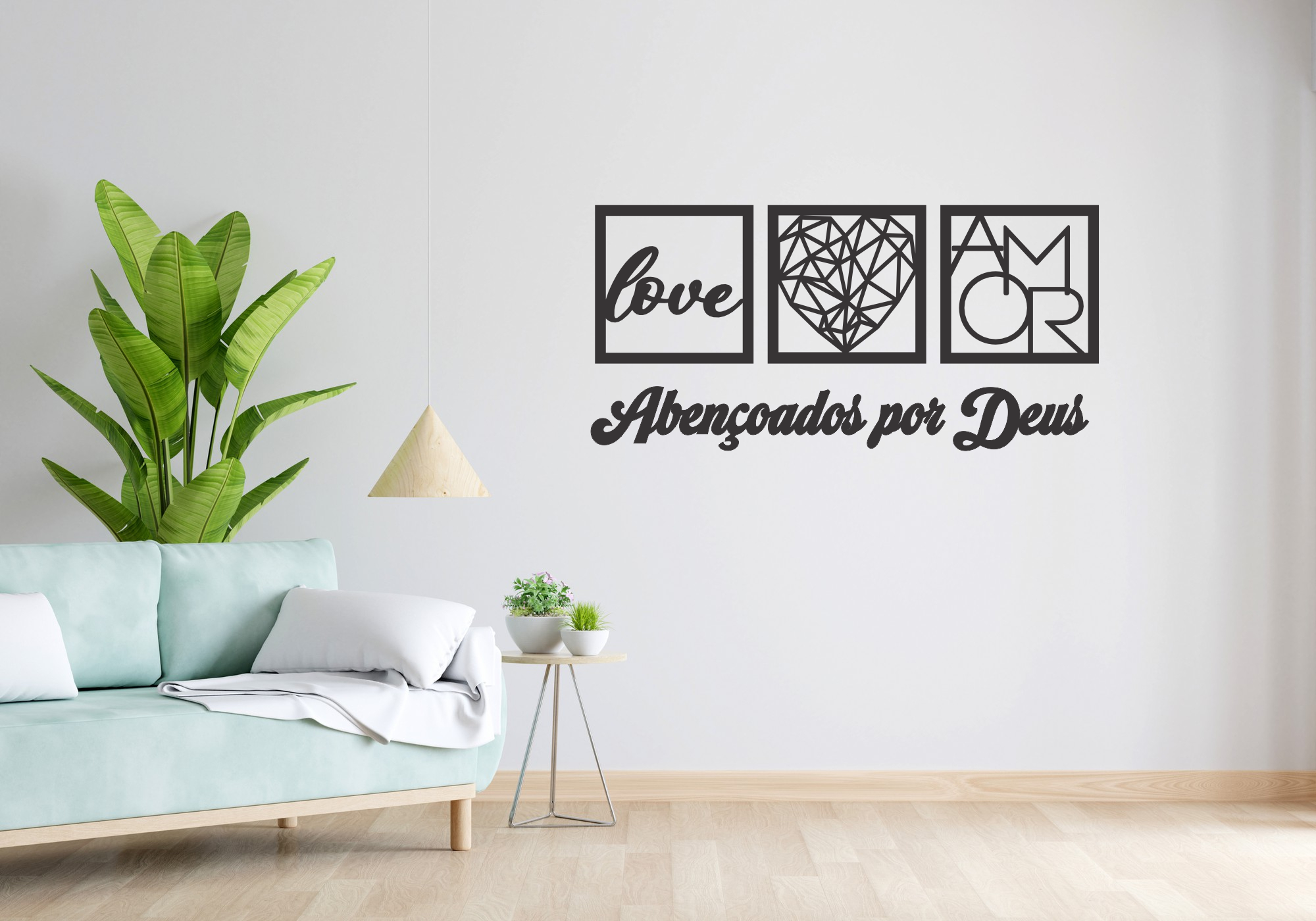 Kit 3 Quadros Mdf-love, Coração Geométrico e Frase Religiosa - 2