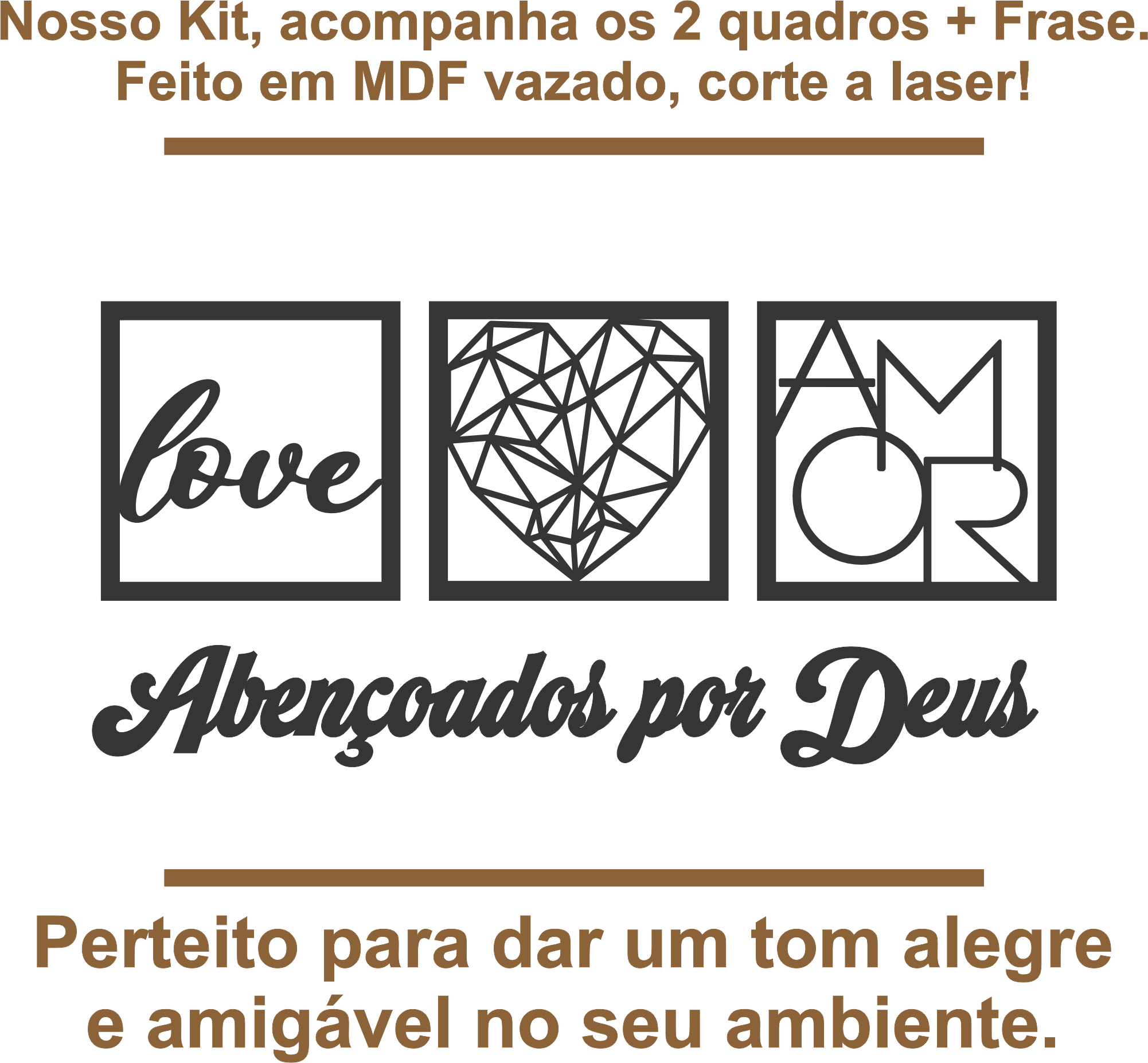Kit 3 Quadros Mdf-love, Coração Geométrico e Frase Religiosa - 4