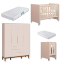 Ver imagem 2 de Quarto de Bebê Berço Evolution + Guarda Roupa Infantil 4P e 3g Rosa Classic 02 Colchões