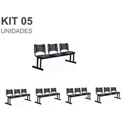 Kit 05 Cadeiras Longarinas Plásticas 03 Lugares – Cor Preta – 23021 - 2 Kit 05 Cadeiras Longarinas Plásticas 03 Lugares – Cor Preta – 23021 - 2
