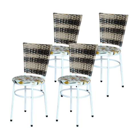 Conjunto 4 Cadeiras Branca para Cozinha Hawai Cappuccino Premium com Assento Estampado:floral Orquíd