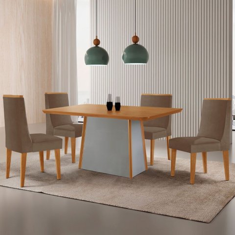 Mesa de Jantar Diane 120cm Tampo Mdf Laminado com 4 Cadeiras Lisboa Moderna Mobília
