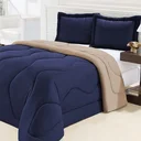 Ver imagem 1 de Edredom De Malha Gel Dupla Face Casal Queen 3 Peças Azul Marinho Com Avelã