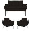 Ver imagem 1 de Kit 02 Poltronas + Namoradeira Pé Metal Preto Recepção Sala Cor:preto