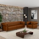 Ver imagem 1 de Conjunto Sala de Estar 1 Sofá Living 240cm e 1 Poltrona Stanford Chesterfield Pés Madeira Couro Cara