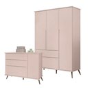 Ver imagem 1 de Cômoda e Guarda Roupa Infantil Retro Alice Rosa Acetinado - Phoenix Baby