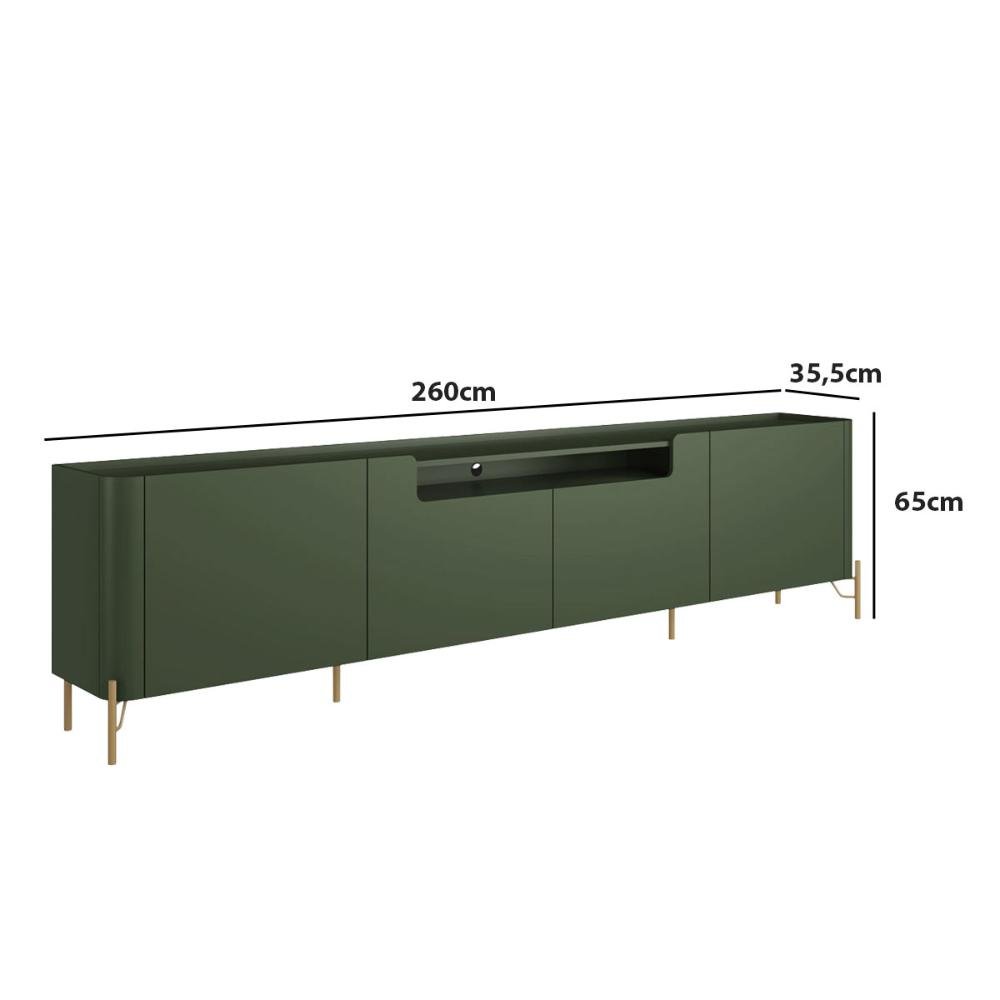 Rack para Tv 260cm com 4 Portas Lisas 100% Mdf Pés em Metal Cor:musgo com Dourado - 2