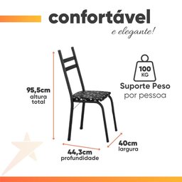 Conjunto de Mesa Itália com 6 Cadeiras 1,40m Preto / Floral Granito Artefamol Preto Fosc - 4