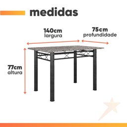 Conjunto de Mesa Itália com 6 Cadeiras 1,40m Preto / Floral Granito Artefamol Preto Fosc - 3