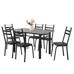 Conjunto de Mesa Itália com 6 Cadeiras 1,40m Preto / Floral Granito Artefamol Preto Fosc
