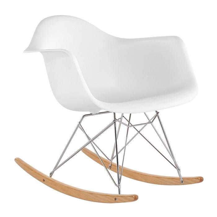 Cadeira de balanço Eames RAR - Base de madeira clara - Branco