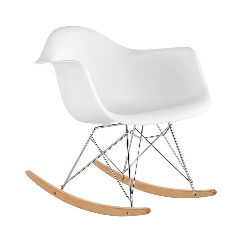 Cadeira de balanço Eames RAR - Base de madeira clara - Branco