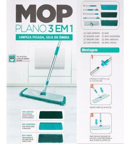 Mop Plano 3 Em 1 Flashlimp Limpeza Pesada Umida Seca Casa Euro Home ALUMINIO - 5