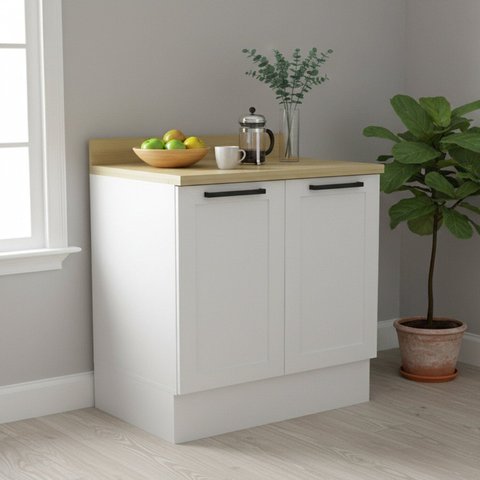 Balcão com Tampo e Rodapé Cozinha 2 Portas 1 Prateleira 80cm TM4301 MDF Grazi Branco/Carvalho Tropical