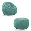Ver imagem 1 de Poltrona Decorativa Orgânica Giratória com Puff Cloud Bouclê Azul Turquesa E03 - D’Rossi