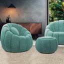 Ver imagem 2 de Poltrona Decorativa Orgânica Giratória com Puff Cloud Bouclê Azul Turquesa E03 - D’Rossi