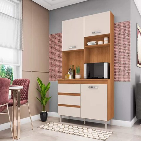 Kit Cozinha Compacta 3 Portas 3 Gavetas Smart Incorplac - Cedro/champanhe
