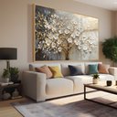 Ver imagem 3 de Quadro Decorativo Árvore da Vida Flores Brancas Dourado Sala Quarto Casa Escritório