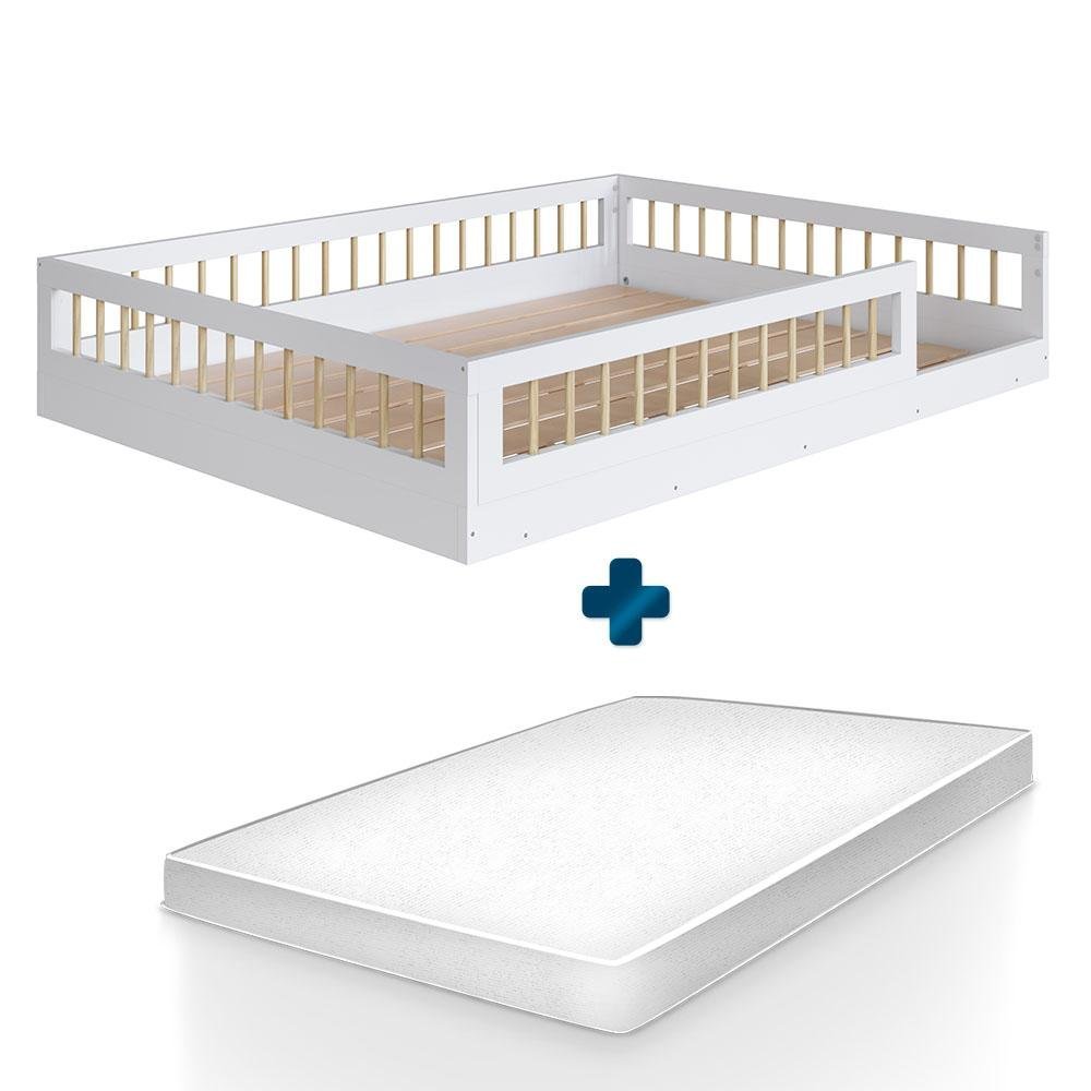 Cama Montessoriana Casal Infantil Com Colchão Branco Aconchego Shop JM