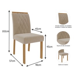 Conjunto Sala de Jantar Mesa Maite 130x80 cm e 4 Cadeiras Juliana Cimol Nature/Off White/Madeira/Nud - 5