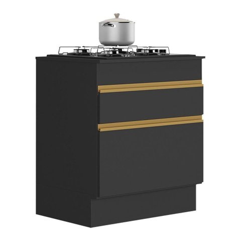 Balcão Cozinha para Cooktop 70cm com Rodapé 1 Porta 1 Gaveta Veneza Multimóveis V2118 Preto/dourado