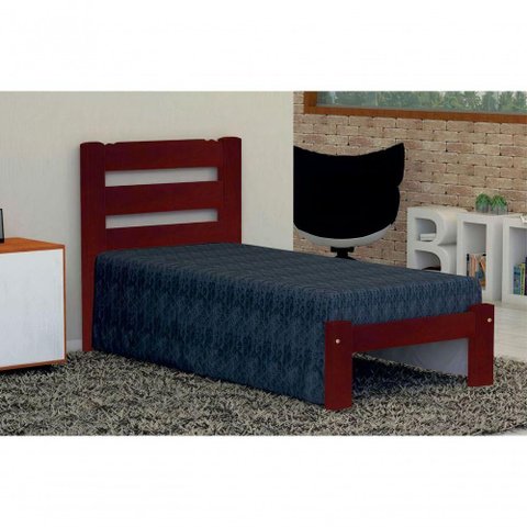 Cama de Solteiro Luna de Madeira Maciça Angelim Pedra/tauari - Cor Mogno