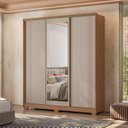 Ver imagem 1 de Guarda-Roupa Casal Frisado 3 Portas de Correr 4 Gavetas com Espelho e Pés Dallas Marrom/Carvalho/Fendi