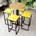 Ver imagem 3 de Conjunto Mesa Alta Bar Bistrô Redonda Pinus 4 Bancos Estofado Industrial Black Don Castro Decor Indu