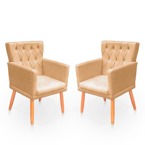Kit Poltrona Capitonê Clássica Confortável para Sala e Quarto Ana Suede