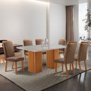 Ver imagem 1 de Mesa de Jantar Eloise 180cm Tampo MDF Vidro Canto Copo com 6 Cadeiras Aline