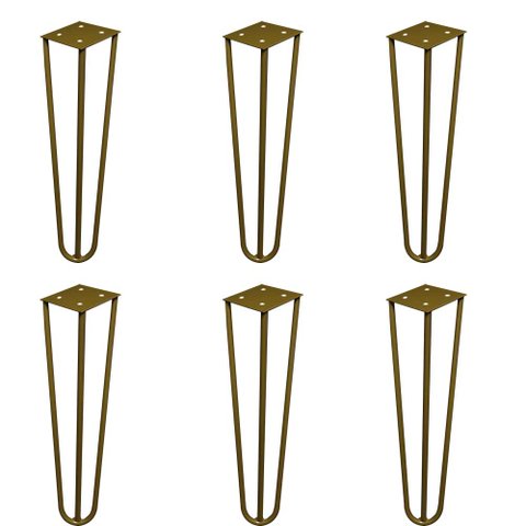 Kit 6 Pés de Metal 25 CM Hairpin Legs Rack e Puffs Dourado