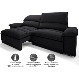 Sofá Plaza 2,00m Retrátil e Reclinável Velosuede - Netsofas - 3