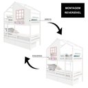 Ver imagem 3 de Beliche Casinha com Janela com 02 Gavetas e Grade de Proteção Madeira Maciça Branco- Rosa Housin