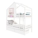 Ver imagem 2 de Beliche Casinha com Janela com 02 Gavetas e Grade de Proteção Madeira Maciça Branco- Rosa Housin