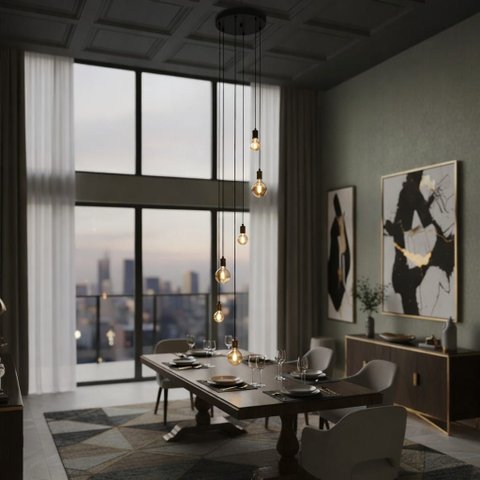Lustre para Sala Pratic 6 Lâmpadas Dourado Pé Direito Alto