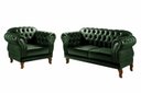 Ver imagem 1 de Kit Sofá Dom Pedro Chesterfield 2 Lugares + 1 Poltrona Decoração Sala Recepção - Couríssimo Verde