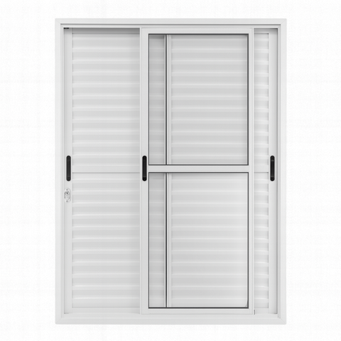 Porta Balcão de Aluminio Branco 3 Folhas Móveis Linha 25 com Fechadura 2,10x1,20