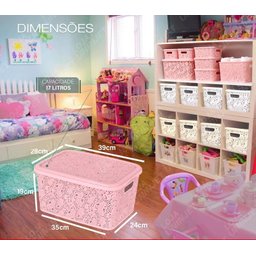 Kit 3 Caixas Cestos Organizadoras Rosa Uninjet 17l Floral:rosa - 3