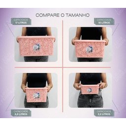 Kit 3 Caixas Cestos Organizadoras Rosa Uninjet 17l Floral:rosa - 4