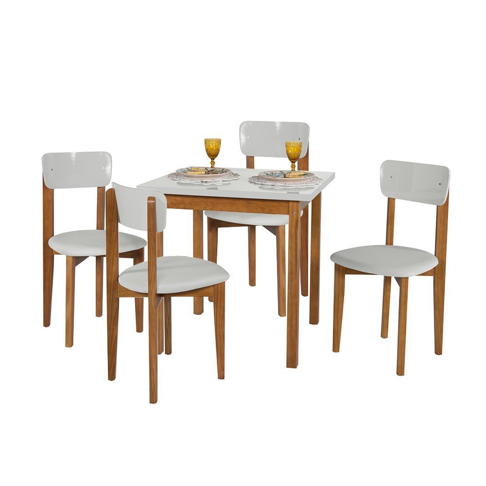 Conjunto Mesa de Jantar Base Madeira Maciça com 4 Cadeiras Elisa Ideal para Apartamenteo 80 X 80 Off