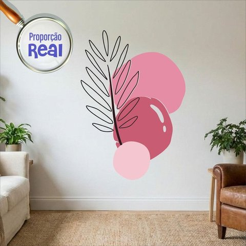 Adesivo Floral Boho Rosa Estilo Nórdico 130x90 Minimalista Mod.02