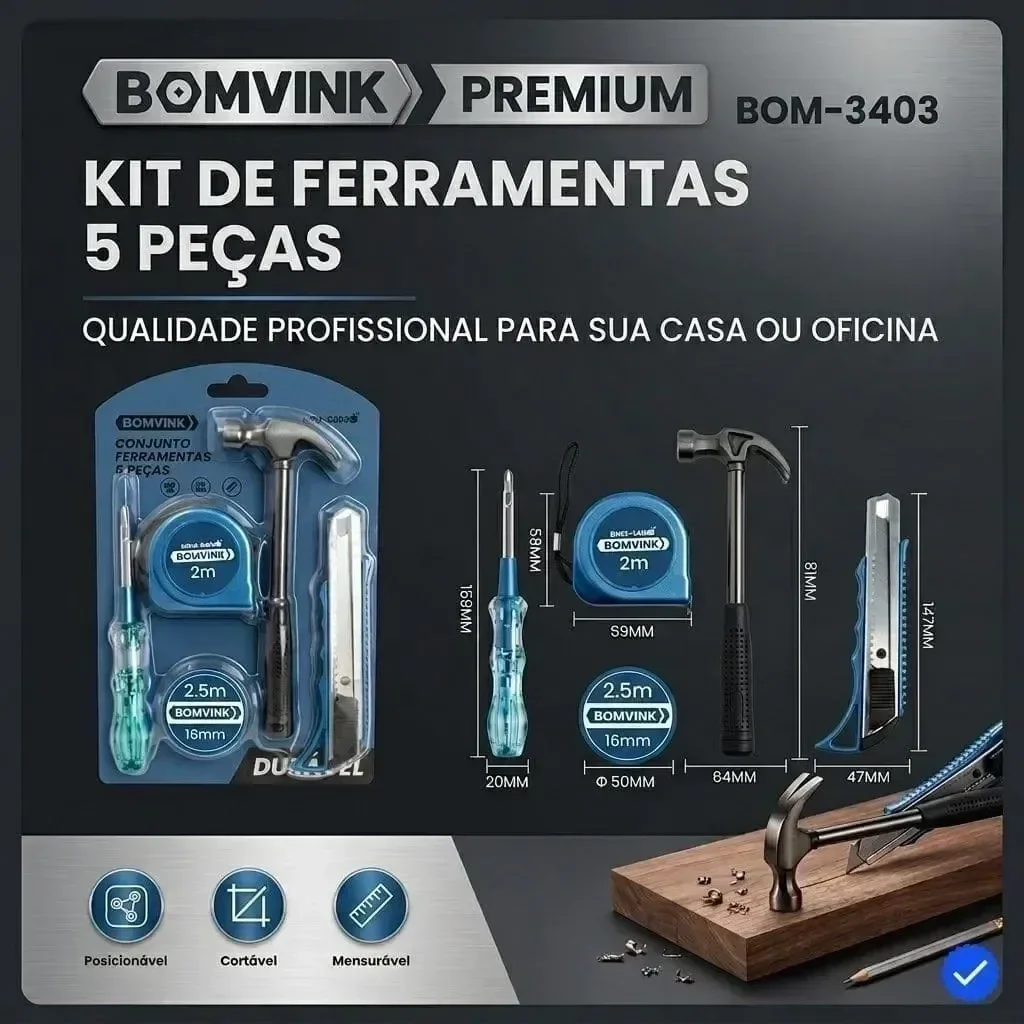 Ver mais imagens de Jogo de Ferramentas 5 Peças Kit Manual Básico Uso Doméstico