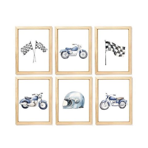 Kit Quadro Infantil Motocicleta Decorativo Quarto Criança Bebê Menino