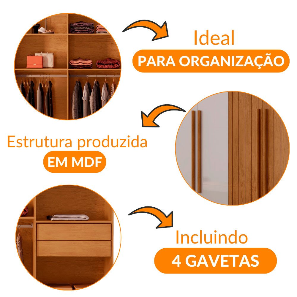 Guarda Roupa Casal Toronto Mdf 8 Portas e 4 Gavetas Moderna Mobília - 6