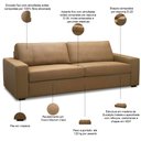 Ver imagem 3 de Sofá 3 Lugares para Sala de Estar Living 205cm Aurora L06 Couro Marrom Claro - Lyam Decor
