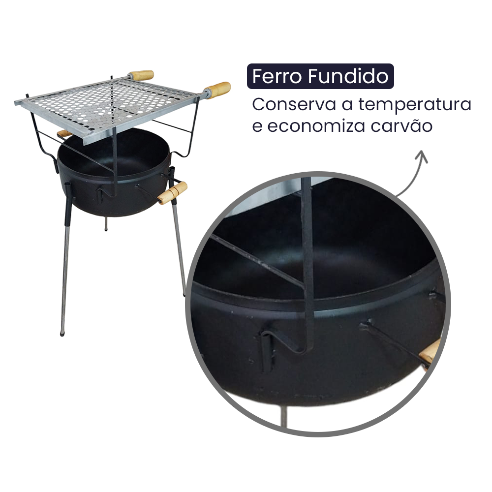 Churrasqueira Campana Botijão 3 Pés Grelha Completa Ferro Fundido - 4