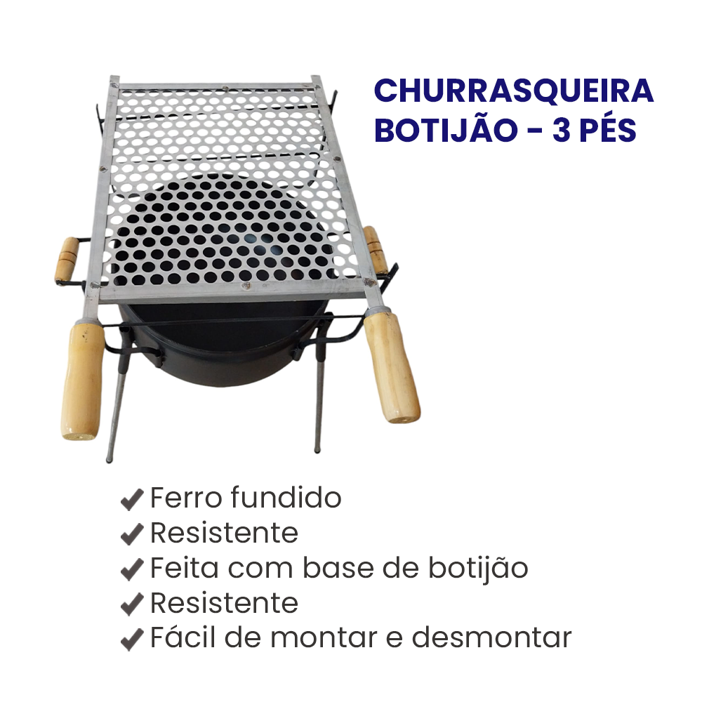 Churrasqueira Campana Botijão 3 Pés Grelha Completa Ferro Fundido - 3