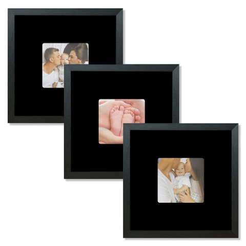 Kit 3 Quadros Porta Retrato Foto 10x10 Paspatur Preto 20x20