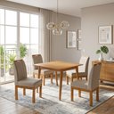 Ver imagem 1 de Conjunto Mesa de Jantar 90x90 Mdf e 4 Cadeiras Blend Linho - Bege